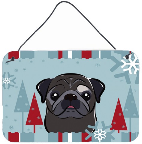 Winter Holiday Black Pug Wall and Door Hanging Prints