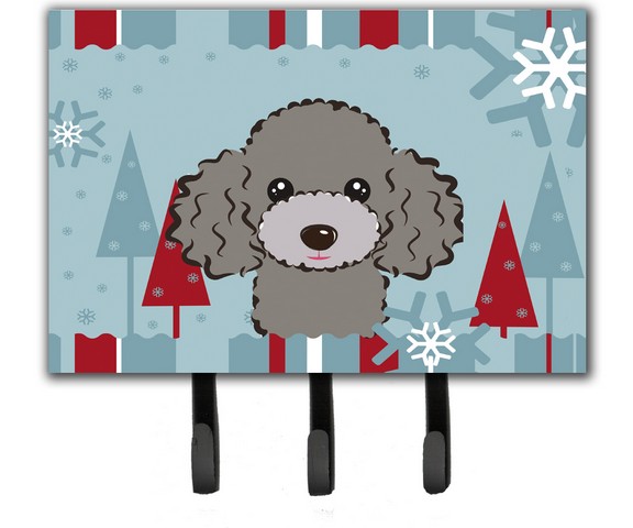 BB1755TH68 Winter Holiday Silver Gray Poodle Leash & Key Holder
