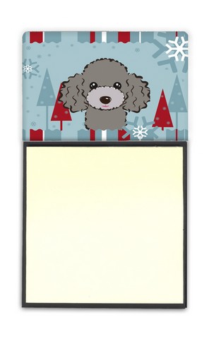 Winter Holiday Silver Gray Poodle Sticky Note Holder