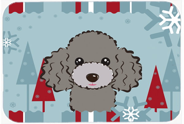 Winter Holiday Silver Gray Poodle Mouse Pad, Hot Pad & Trivet