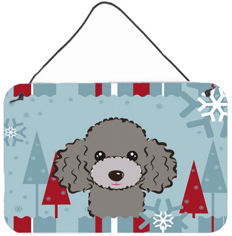 Winter Holiday Silver Gray Poodle Wall and Door Hanging Prints