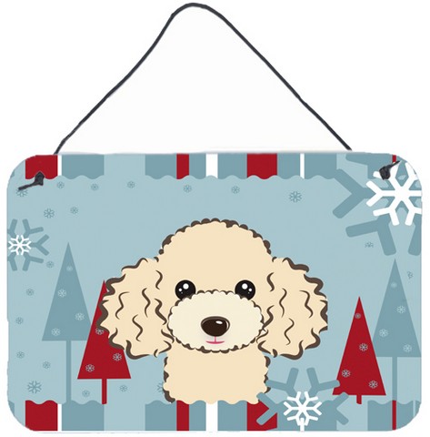 Winter Holiday Buff Poodle Wall and Door Hanging Prints