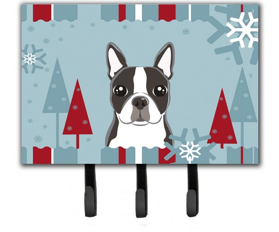 Winter Holiday Boston Terrier Leash & Key Holder