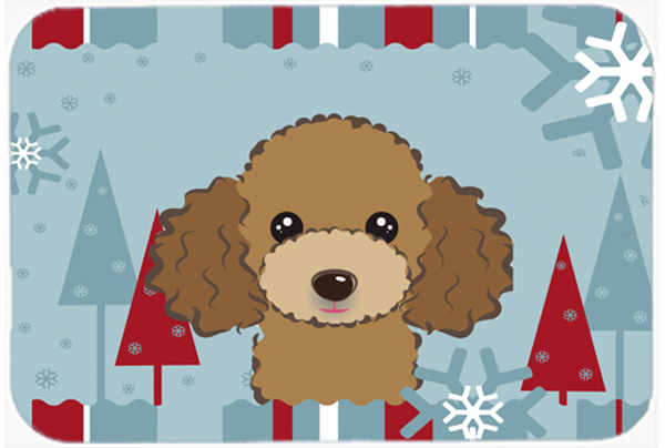 Winter Holiday Chocolate Brown Poodle Mouse Pad, Hot Pad & Trivet