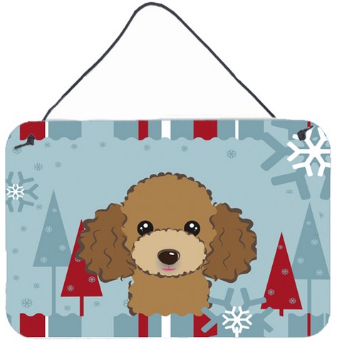 Winter Holiday Chocolate Brown Poodle Wall and Door Hanging Prints