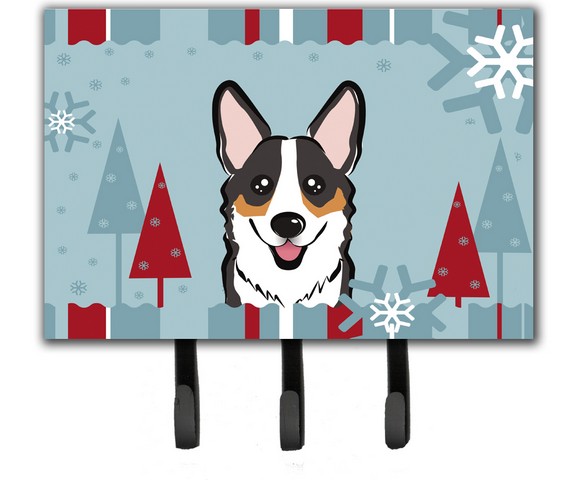 Winter Holiday Tricolor Corgi Leash & Key Holder