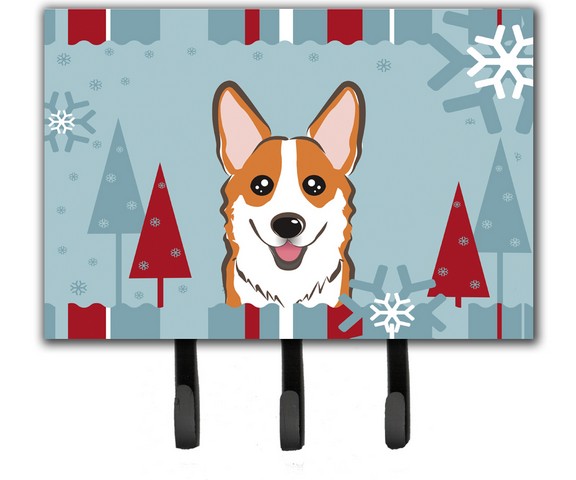 Winter Holiday Red Corgi Leash & Key Holder