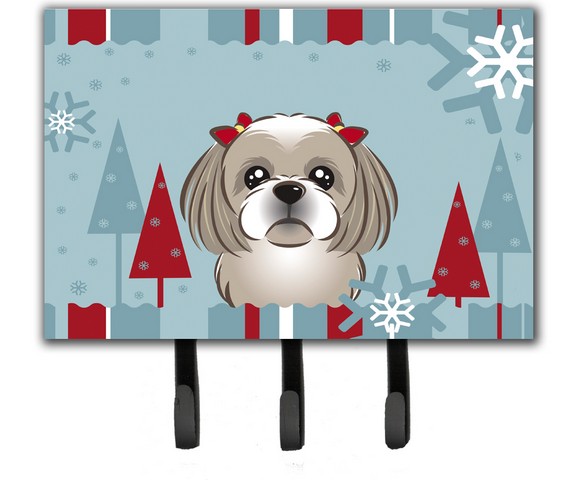 BB1746TH68 Winter Holiday Gray Silver Shih Tzu Leash & Key Holder
