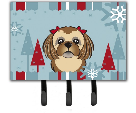 Winter Holiday Chocolate Brown Shih Tzu Leash & Key Holder