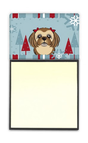BB1745SN Winter Holiday Chocolate Brown Shih Tzu Sticky Note Holder