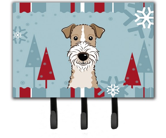 Winter Holiday Wire Haired Fox Terrier Leash & Key Holder