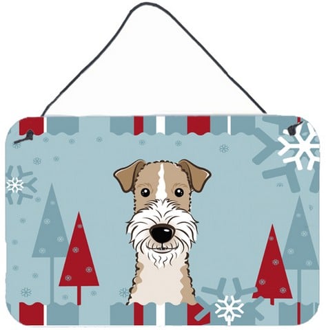 Winter Holiday Wire Haired Fox Terrier Wall and Door Hanging Prints
