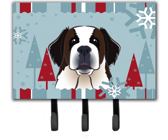 Winter Holiday Saint Bernard Leash & Key Holder