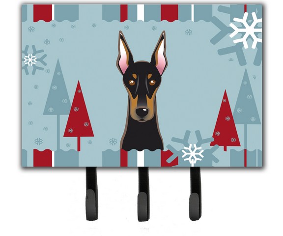 Winter Holiday Doberman Leash & Key Holder