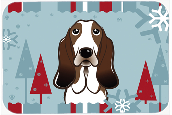 Winter Holiday Basset Hound Glass Cutting Board- Large