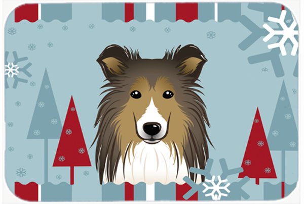 Winter Holiday Sheltie Glass Cutting Board, Large