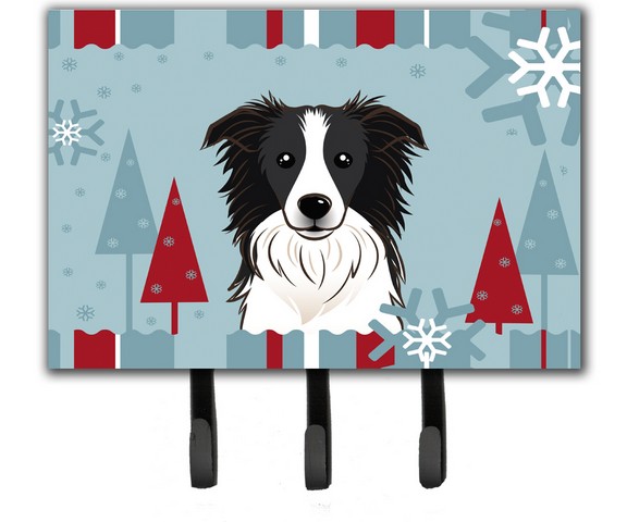 Winter Holiday Border Collie Leash & Key Holder