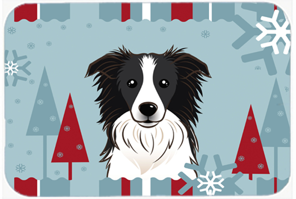 Winter Holiday Border Collie Glass Cutting Board- Large