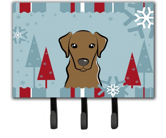 Winter Holiday Chocolate Labrador Leash & Key Holder