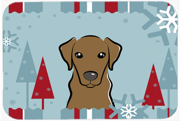 Winter Holiday Chocolate Labrador Glass Cutting Board- Large