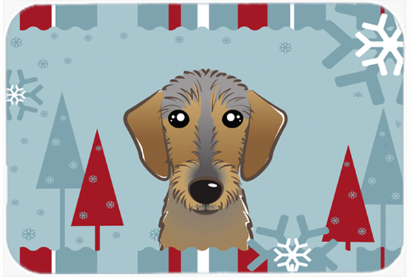 Winter Holiday Wirehaired Dachshund Glass Cutting Board- Large