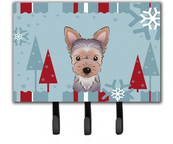 Winter Holiday Yorkie Puppy Leash & Key Holder