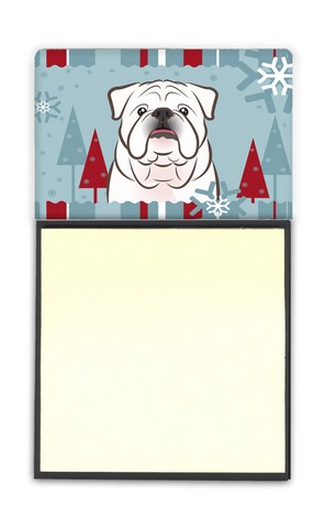 Winter Holiday White English Bulldog Sticky Note Holder