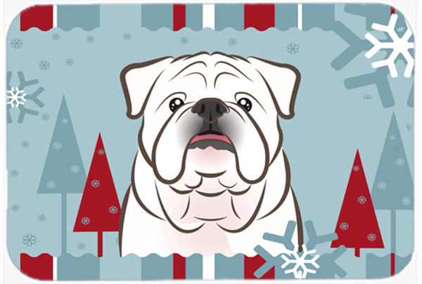 Picture of Carolines Treasures BB1716LCB Winter Holiday White English Bulldog Glass Cutting Board- Large
