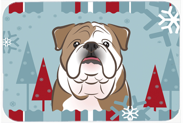 Picture of Carolines Treasures BB1715LCB Winter Holiday English Bulldog Glass Cutting Board- Large