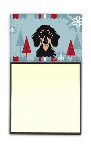 Winter Holiday Smooth Black And Tan Dachshund Sticky Note Holder