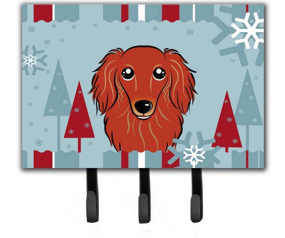 Winter Holiday Longhair Red Dachshund Leash & Key Holder