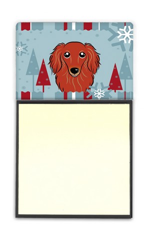 Winter Holiday Longhair Red Dachshund Sticky Note Holder