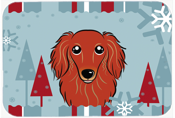 Picture of Carolines Treasures BB1710LCB Winter Holiday Longhair Red Dachshund Glass Cutting Board- Large