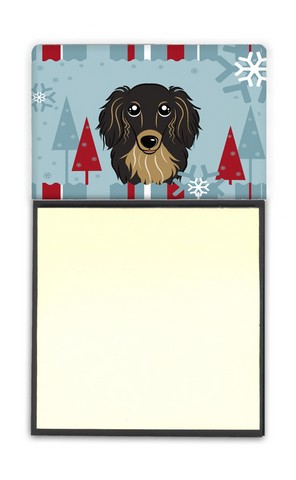 Winter Holiday Longhair Black And Tan Dachshund Sticky Note Holder