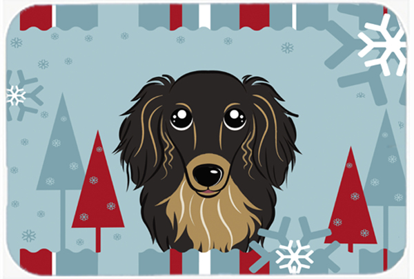 Picture of Carolines Treasures BB1709LCB Winter Holiday Longhair Black And Tan Dachshund Glass Cutting Board- Large