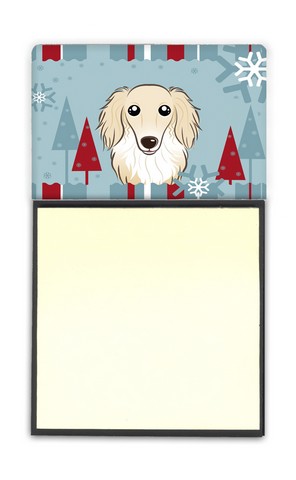 Winter Holiday Longhair Creme Dachshund Sticky Note Holder