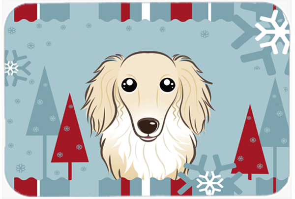 Picture of Carolines Treasures BB1708LCB Winter Holiday Longhair Creme Dachshund Glass Cutting Board- Large