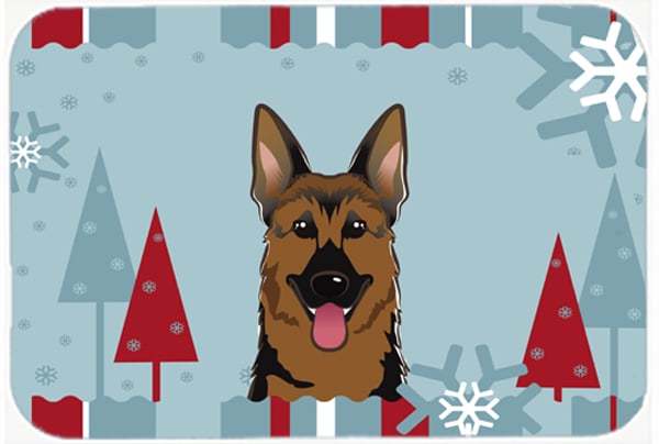 Picture of Carolines Treasures BB1707LCB Winter Holiday German Shepherd Glass Cutting Board- Large