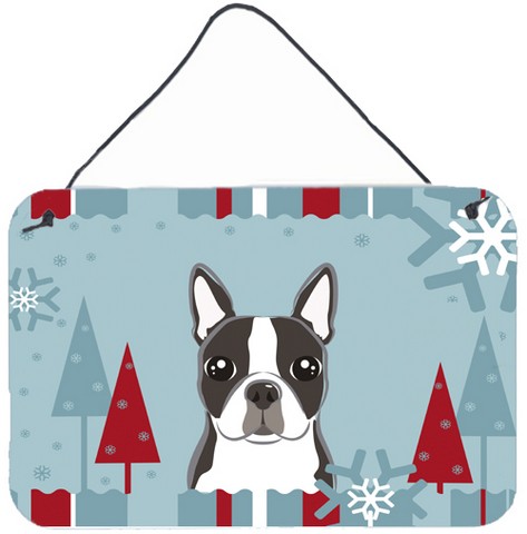 Winter Holiday Boston Terrier Wall and Door Hanging Prints