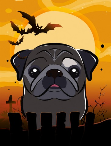 Halloween Black Pug Flag Canvas House Size