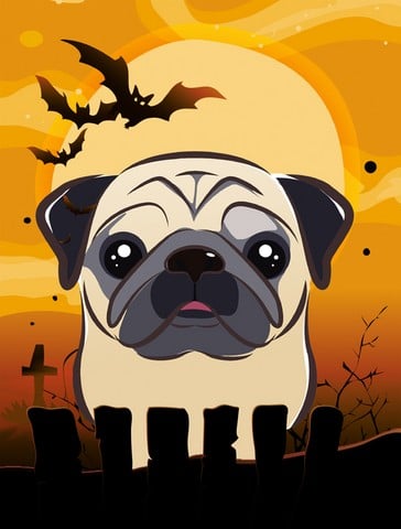 Halloween Fawn Pug Flag Canvas House Size