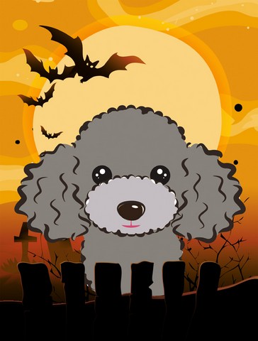 Halloween Silver Gray Poodle Flag Canvas House Size