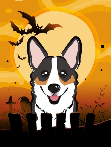 Halloween Tricolor Corgi Flag Garden Size