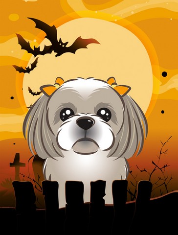 Halloween Gray Silver Shih Tzu Flag Garden Size