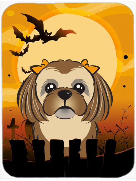 Picture of Carolines Treasures BB1807LCB Halloween Chocolate Brown Shih Tzu Glass Cutting Board- Large