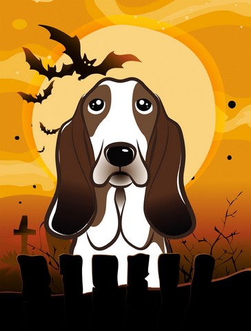 Halloween Basset Hound Flag Garden Size