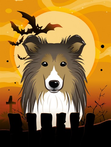 Halloween Sheltie Flag Garden Size