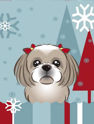 Winter Holiday Gray Silver Shih Tzu Flag Garden Size