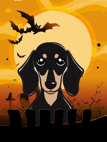 Halloween Smooth Black And Tan Dachshund Flag Garden Size