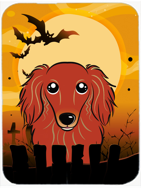 Halloween Longhair Red Dachshund Glass Cutting Board - Large